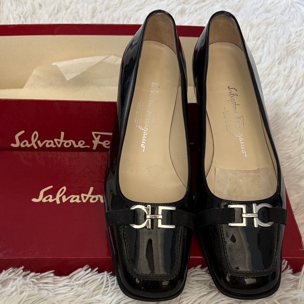 Salvatore Ferragamo Black Patent Leather Vara-Inspired Loafers
